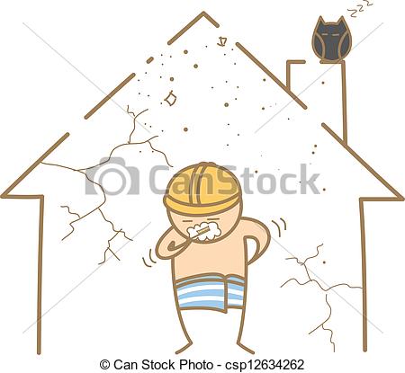 450x415 Cartoon Character Of Man Brushing Teeth In The Old House Clip Art