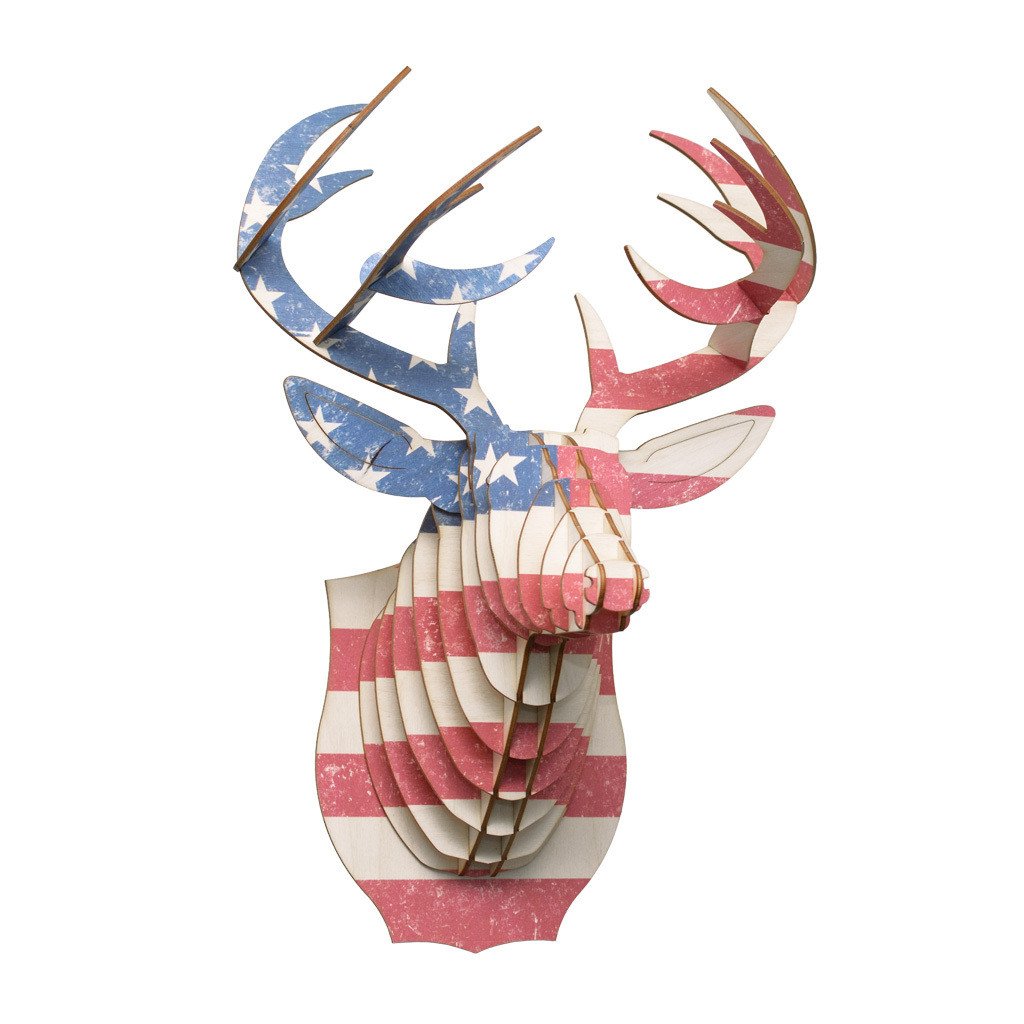 1024x1024 Buck Birch Wood U.s. Flag Deer Head