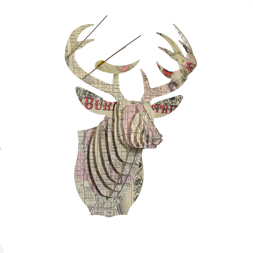 882x882 Buck Vintage Map Print Cardboard Deer Head