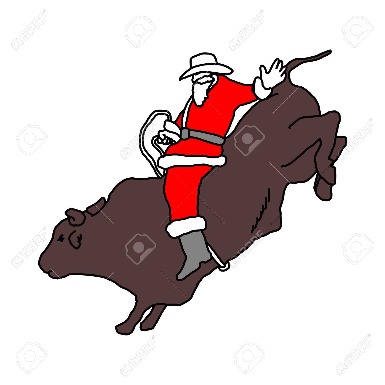 1300x1300 Santa Claus With Cowboy Hat Riding Big Bull Vector Illustration