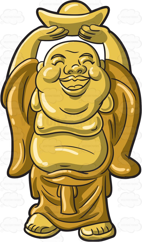 600x1024 A Golden Laughing Buddha Cartoon Clipart