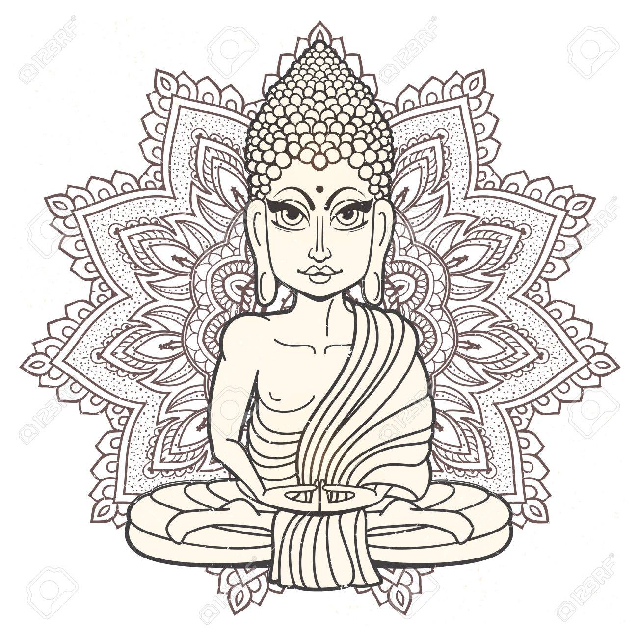 1300x1300 Drawing Of A Buddha Statue. Art Vector Illustration Of Gautama