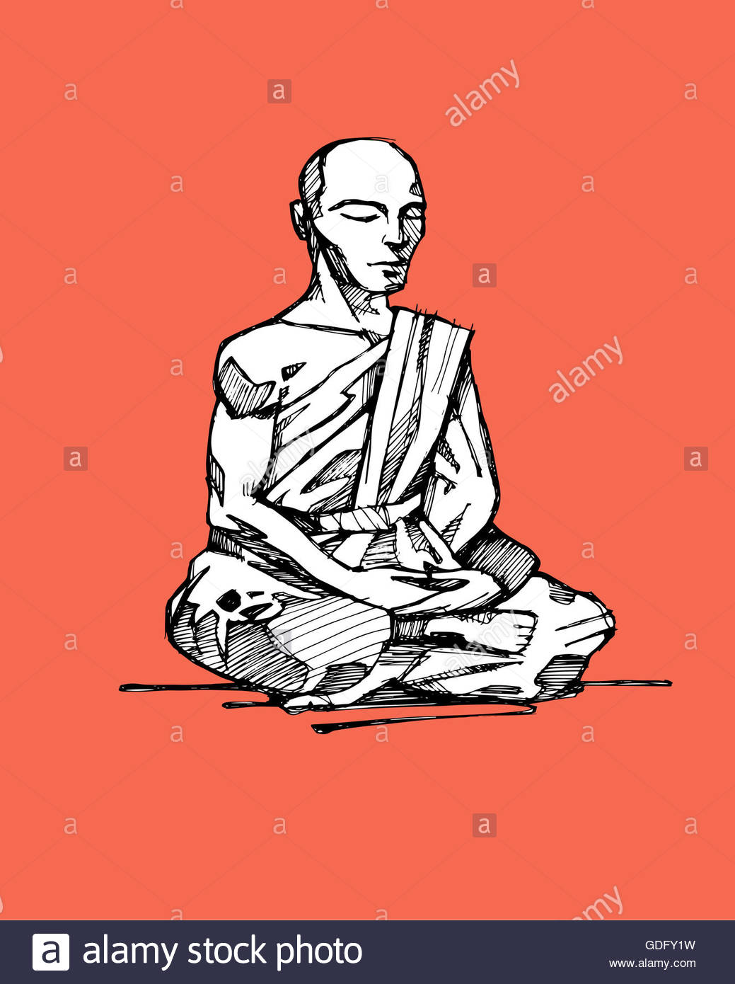 1039x1390 Hand Drawn Illustration Or Drawing Of A Buddhist Monk