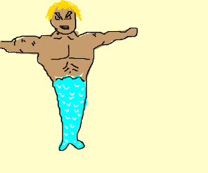 300x250 Buff Mermaid Man Spreads His Arms And Legs