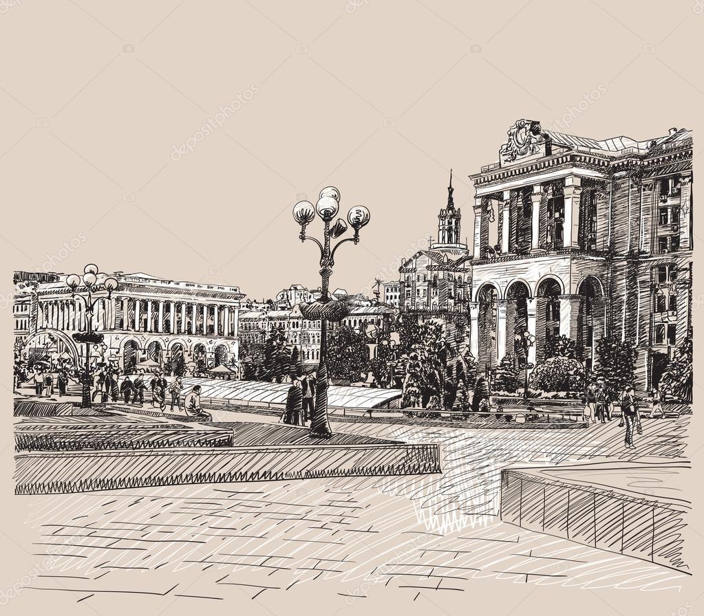 1023x896 Sketch Digital Drawing Artistic Picture Of Kiev Historical Build