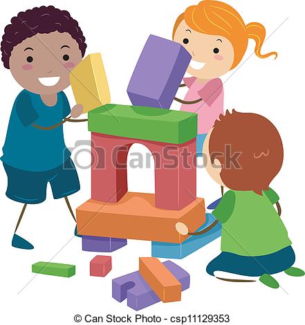 441x470 Stickman Building Blocks. Illustration Of Stick Kids Playing