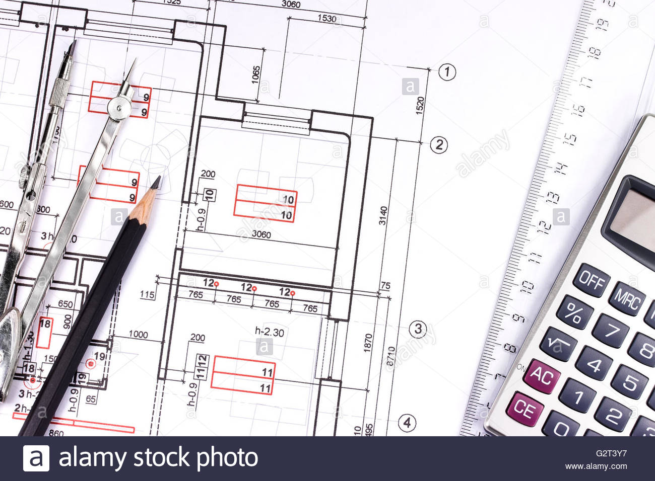 1300x956 House Building Construction Plans With Calculator, Pencil