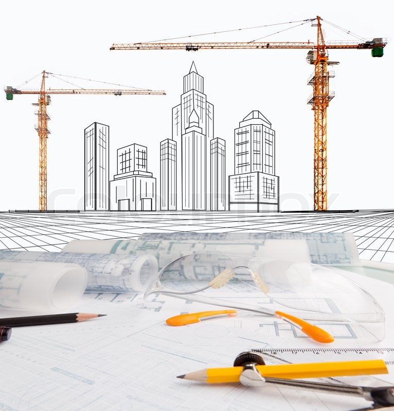 766x800 Plan And Writing Tool With Crane Of Modern Building Construction