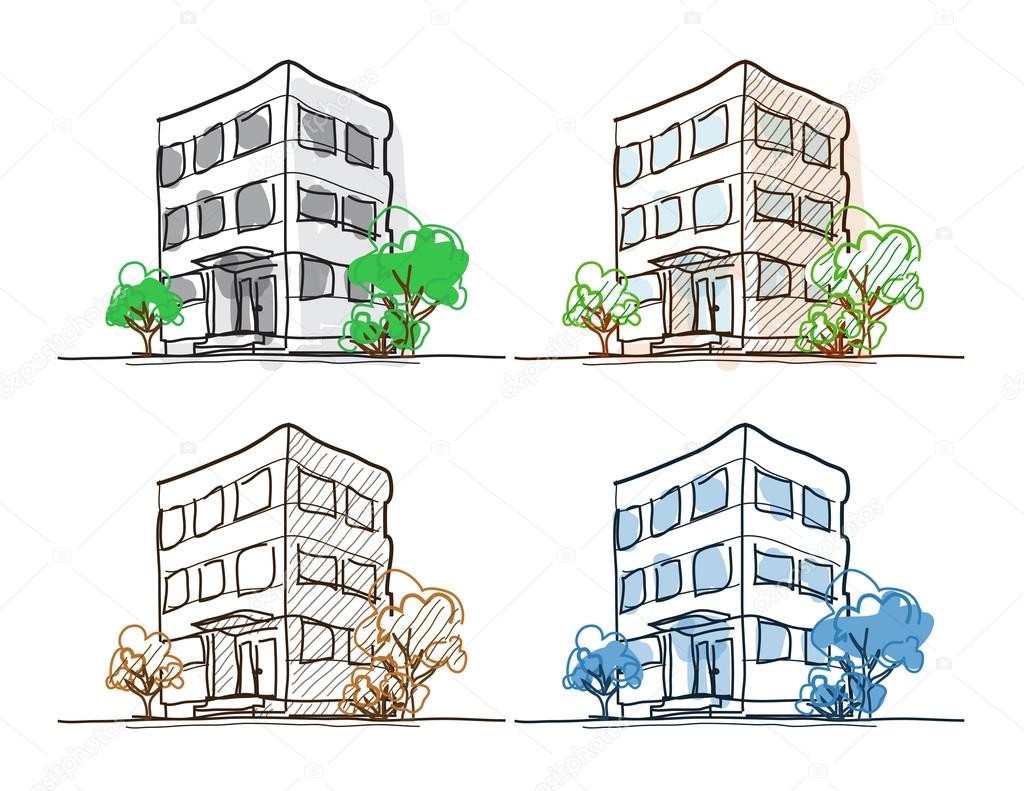 1024x791 Cartoon Drawing Outline Vector Buildings Doodle Stock Vector