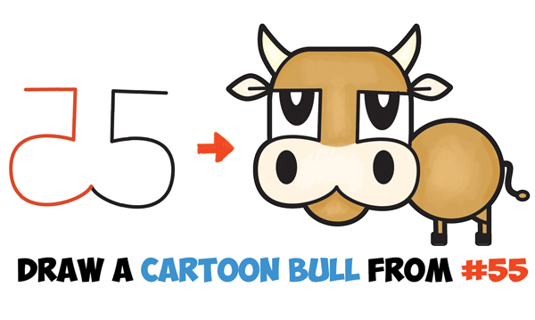 600x359 How To Draw A Cartoon Bull Cow From Numbers Amp Letters Easy Step