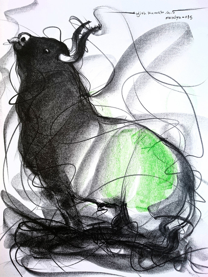 690x918 Bull Drawing 600 By Artist Sujith Kumar Gs Mandya Impressionism