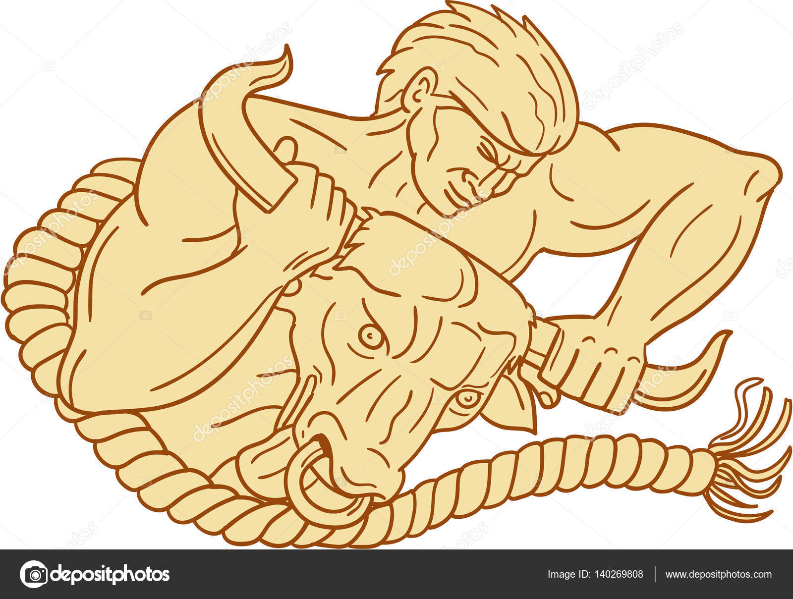 1600x1209 Man Taking Bull By Horns Drawing Stock Vector Patrimonio