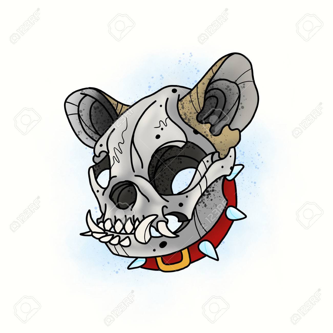 1300x1300 Dog Skull. Stylized Skeleton French Bulldog. Cartoon Illustration