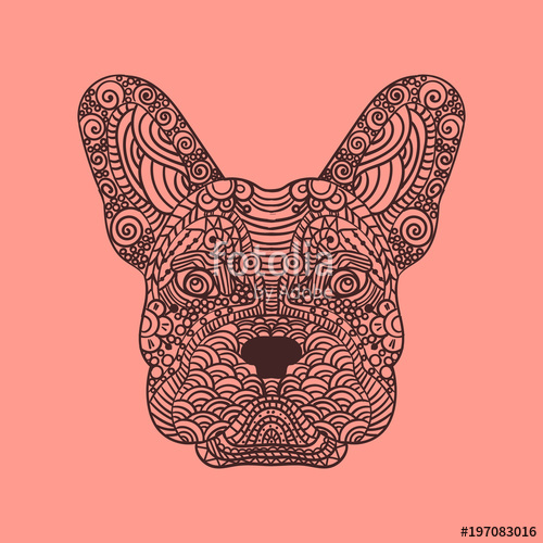 500x500 French Bulldog Head Zentangle Stylized, , Illustration, Freehand