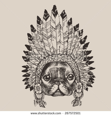 450x470 French Bulldog Portrait With Native American Indian Chief