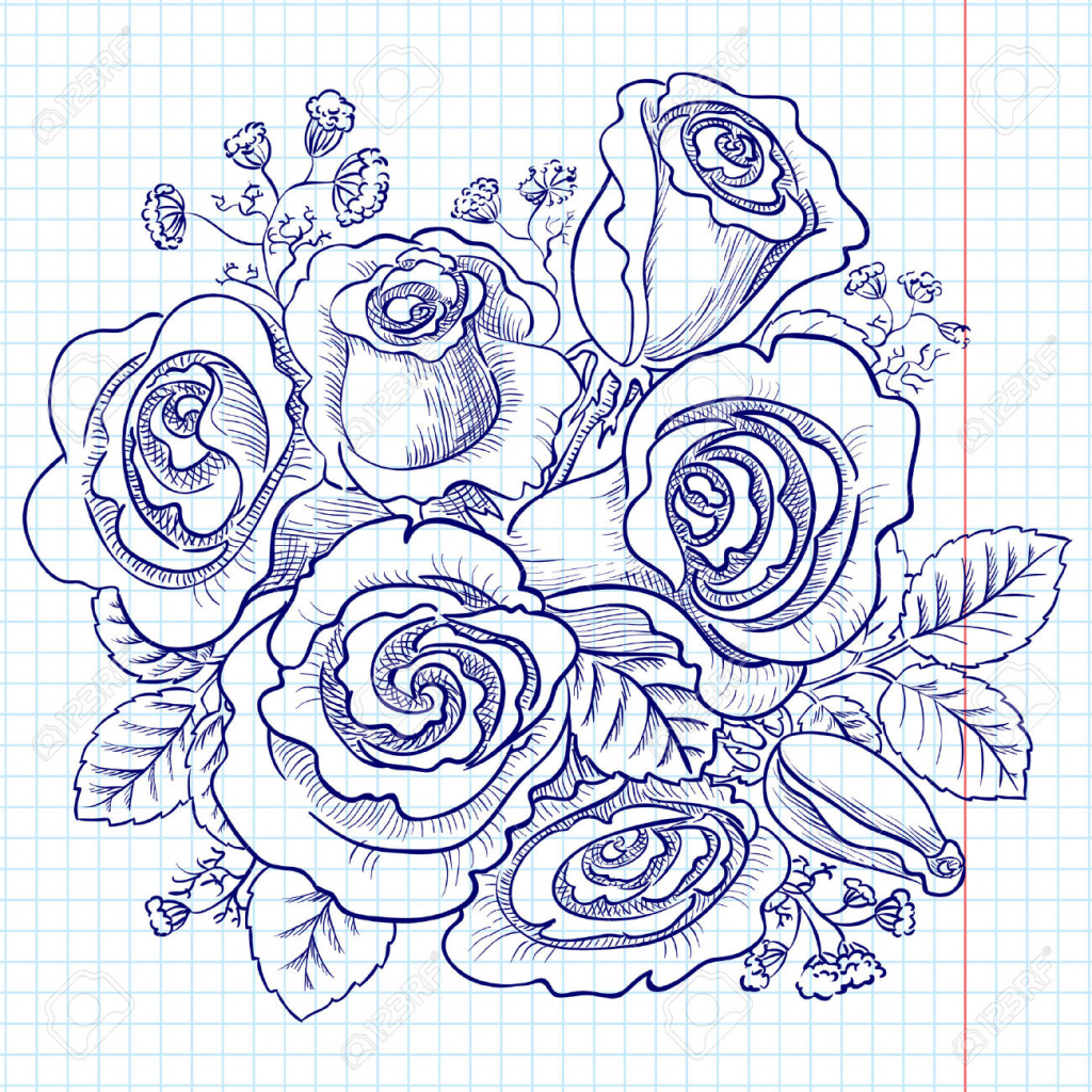 1024x1024 Rose Flower Bunch Sketch Images Bouquet Of Red And Pink Roses
