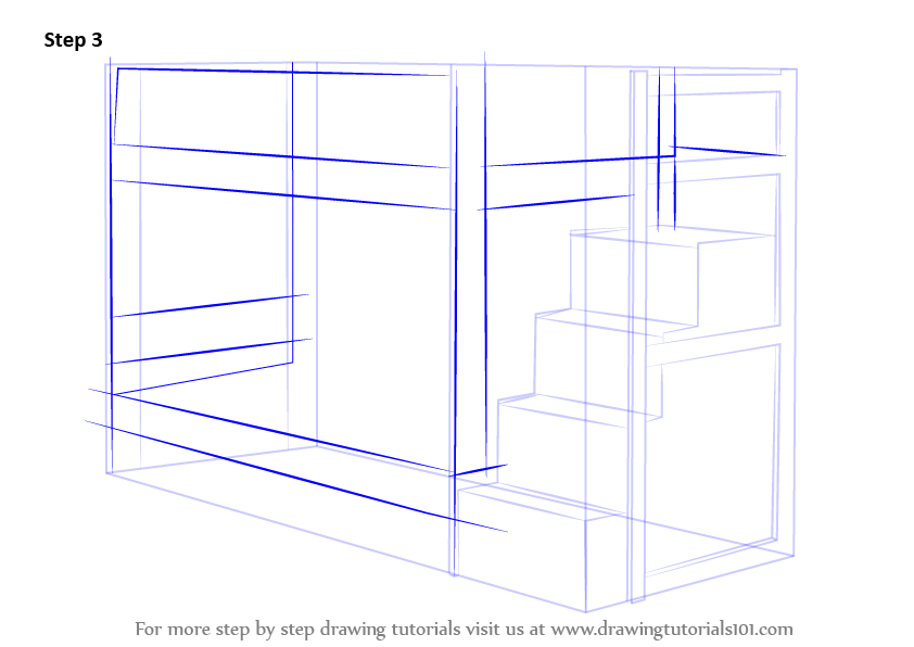 842x596 Learn How To Draw A Bunk Bed (Furniture) Step By Step Drawing