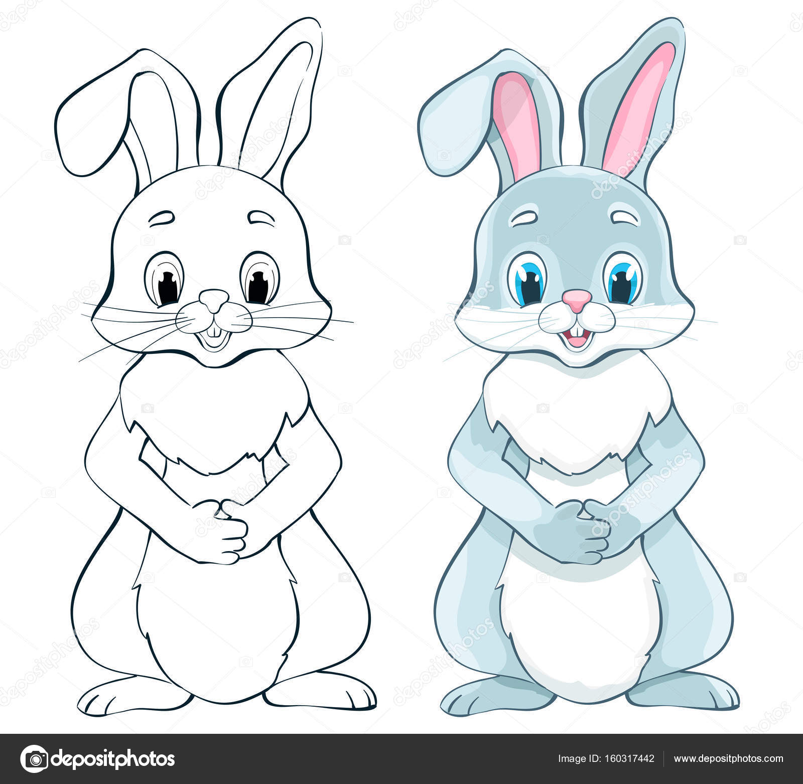 1600x1562 Cute Cartoon Rabbit Bunny Drawing On White. Coloring Version Inc
