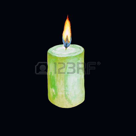 450x450 Watercolor Illustration Of A Lighted Green Candle. Isolated Image