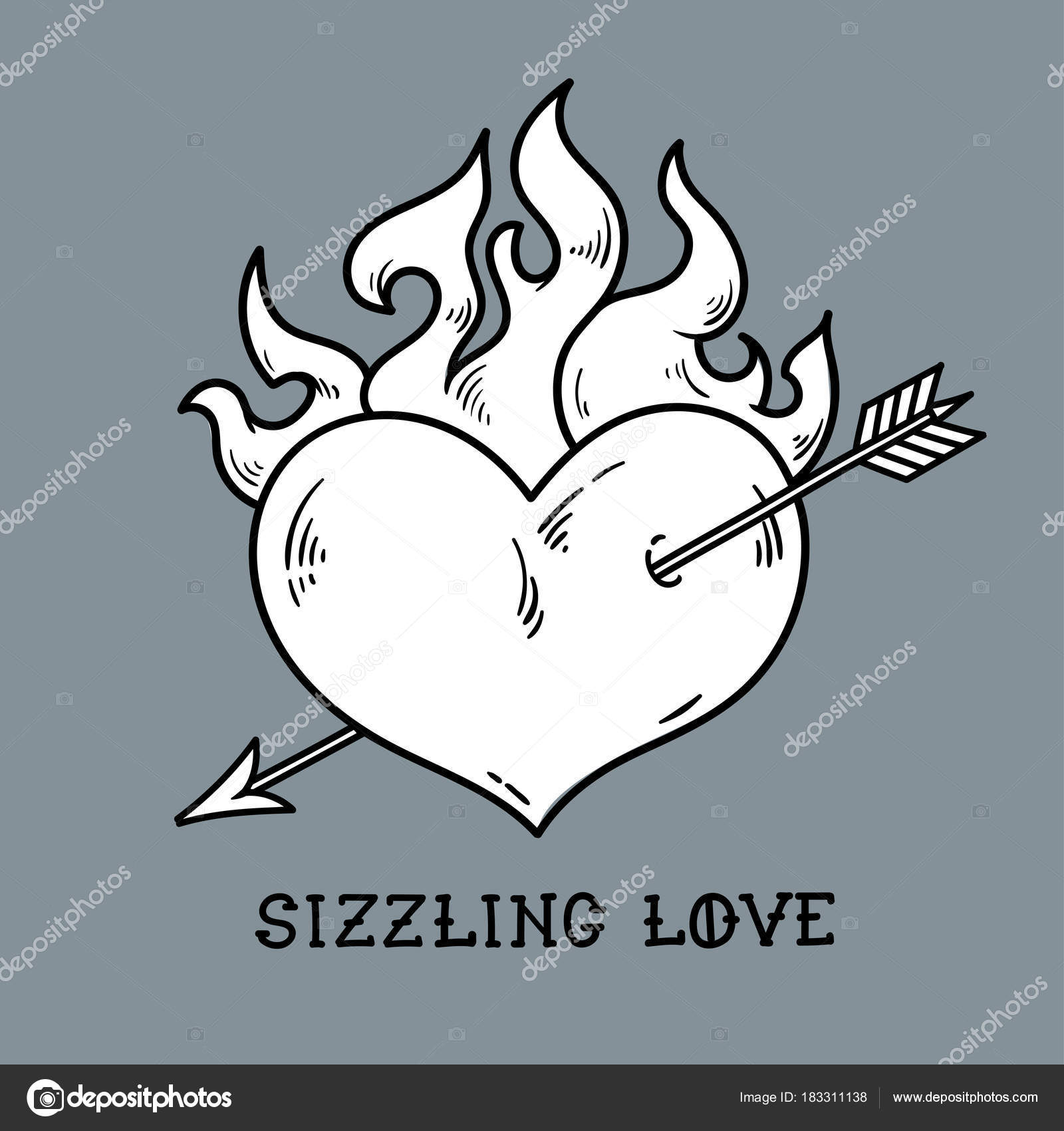 1600x1700 Red Burning Heart Pierced By Arrow. Sizzling Love Stock Vector