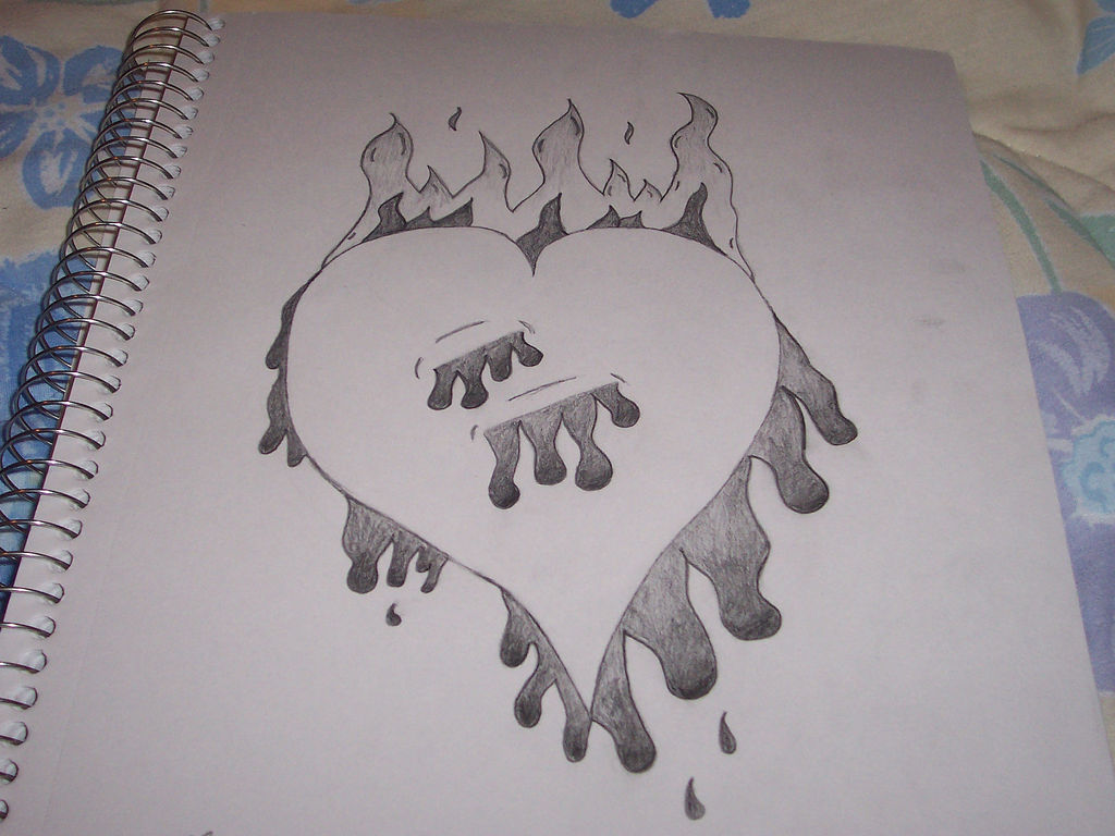 1024x768 Burning Heart Drawing A Drawing I Made For My Friend'S