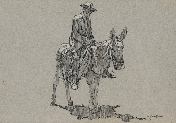 720x505 Two Troublemakers Clark Hulings Man Amp Burro Drawing