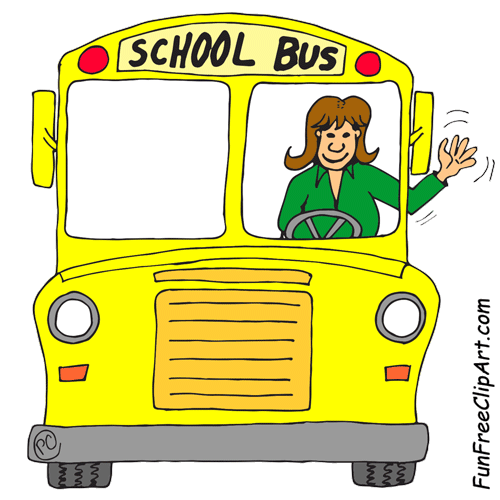 500x500 School Bus Front With Waving Bus Driver