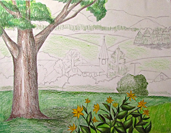 592x460 Color Pencil Landscape Drawing