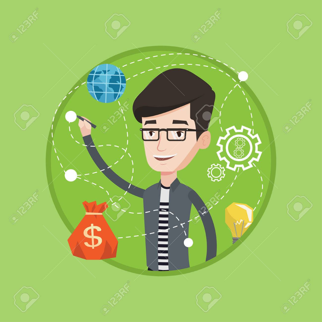1300x1300 Young Smiling Businessman Writing On A Virtual Screen. Cheerful
