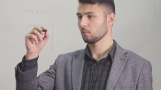 320x180 Young Business Man Drawing A Project Of Building On A Glass Window