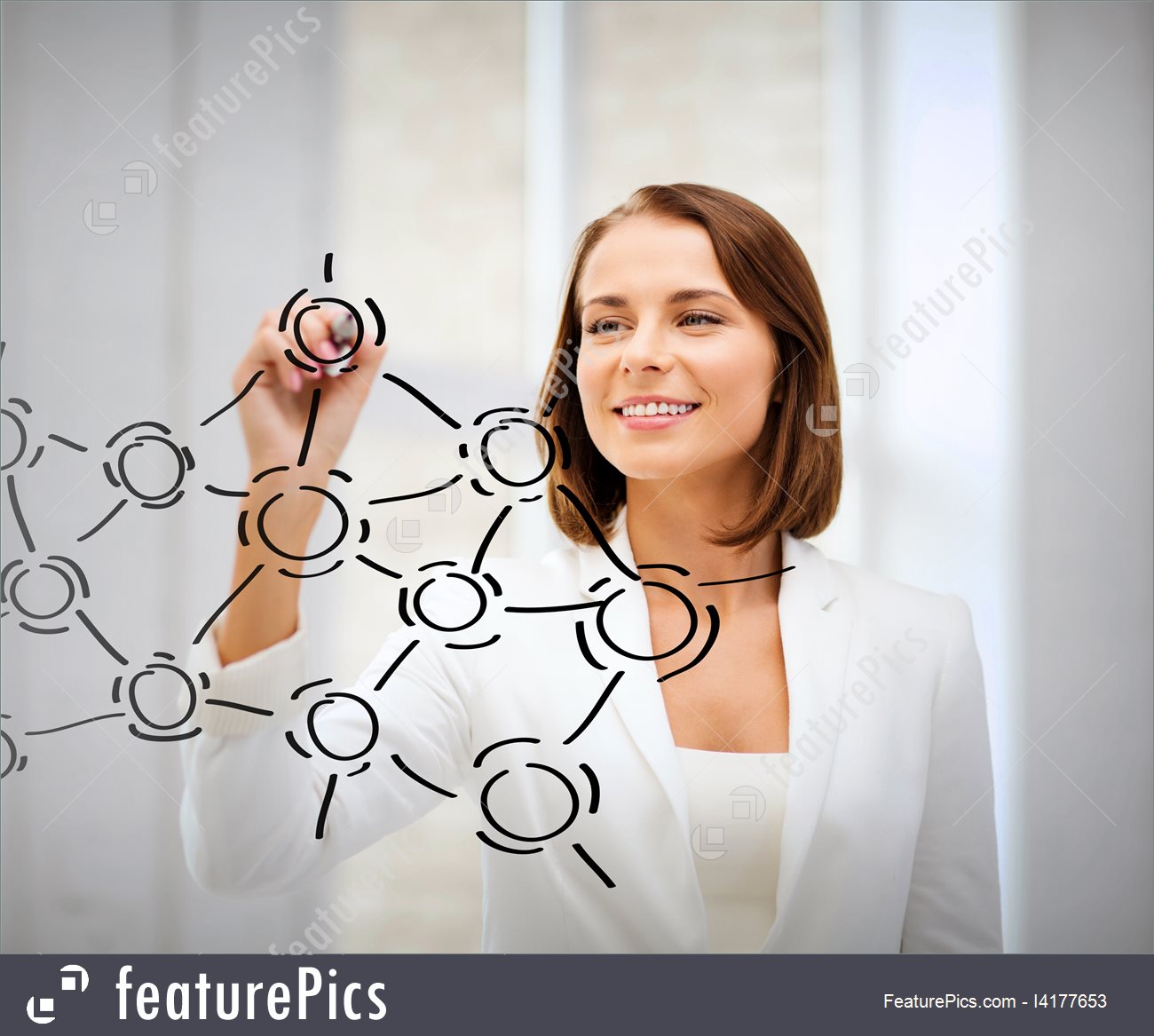 1300x1167 Business People Businesswoman Drawing Network Contacts