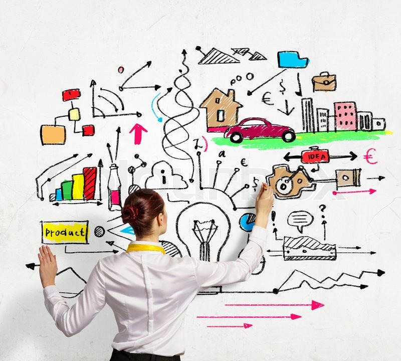 800x720 Businesswoman Drawing On Wall Stock Photo Colourbox
