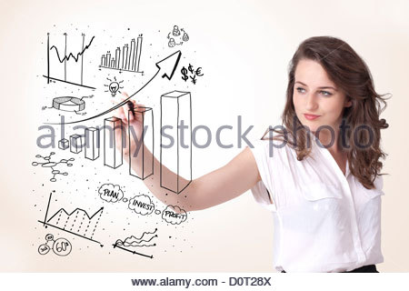 450x320 Young Business Woman Drawing Diagrams Stock Photo 52159497