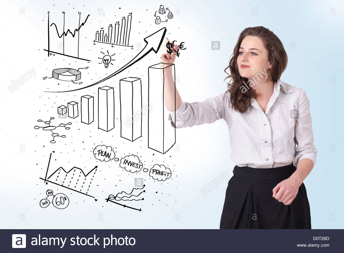 1300x956 Young Business Woman Drawing Diagrams Stock Photo 52159701