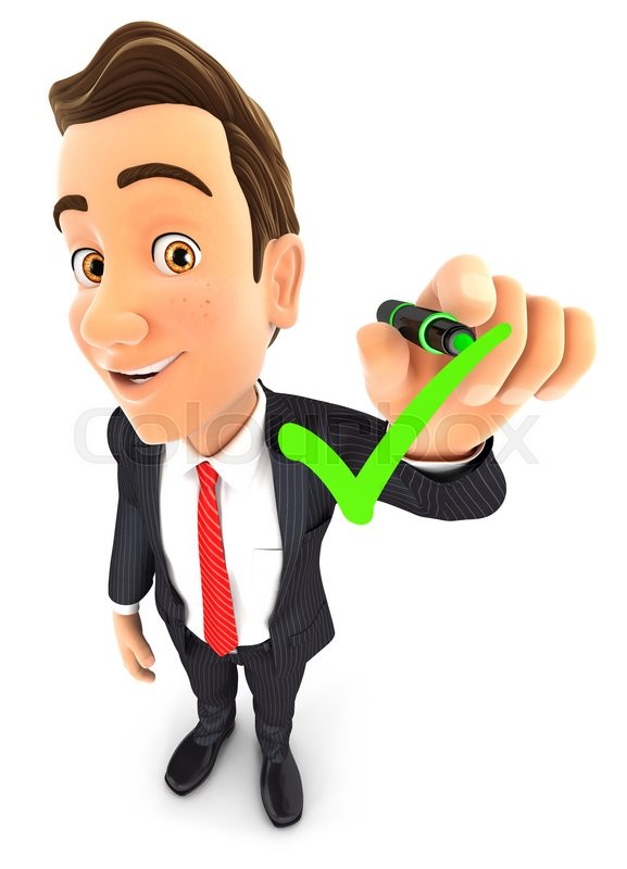577x800 3d Businessman Drawing Positive Check Mark, Isolated White