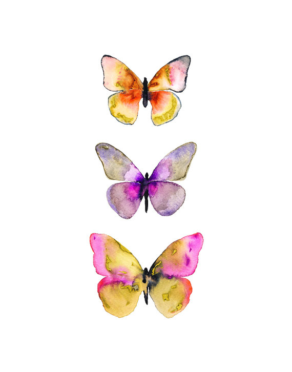 570x726 Watercolor Butterfly Poster. Pink Purple Watercolor Butterfly
