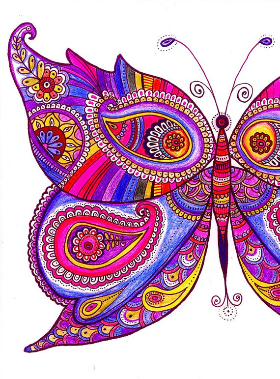 570x771 Zentangle Butterfly Drawing Paisley Trippy Art Digital