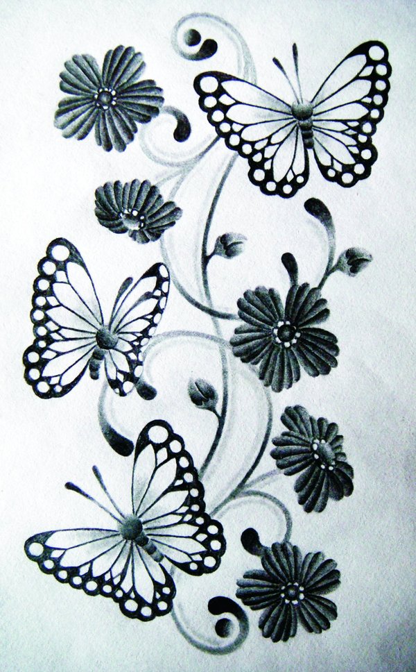 600x968 Butterfly Drawing By Red Flash Art