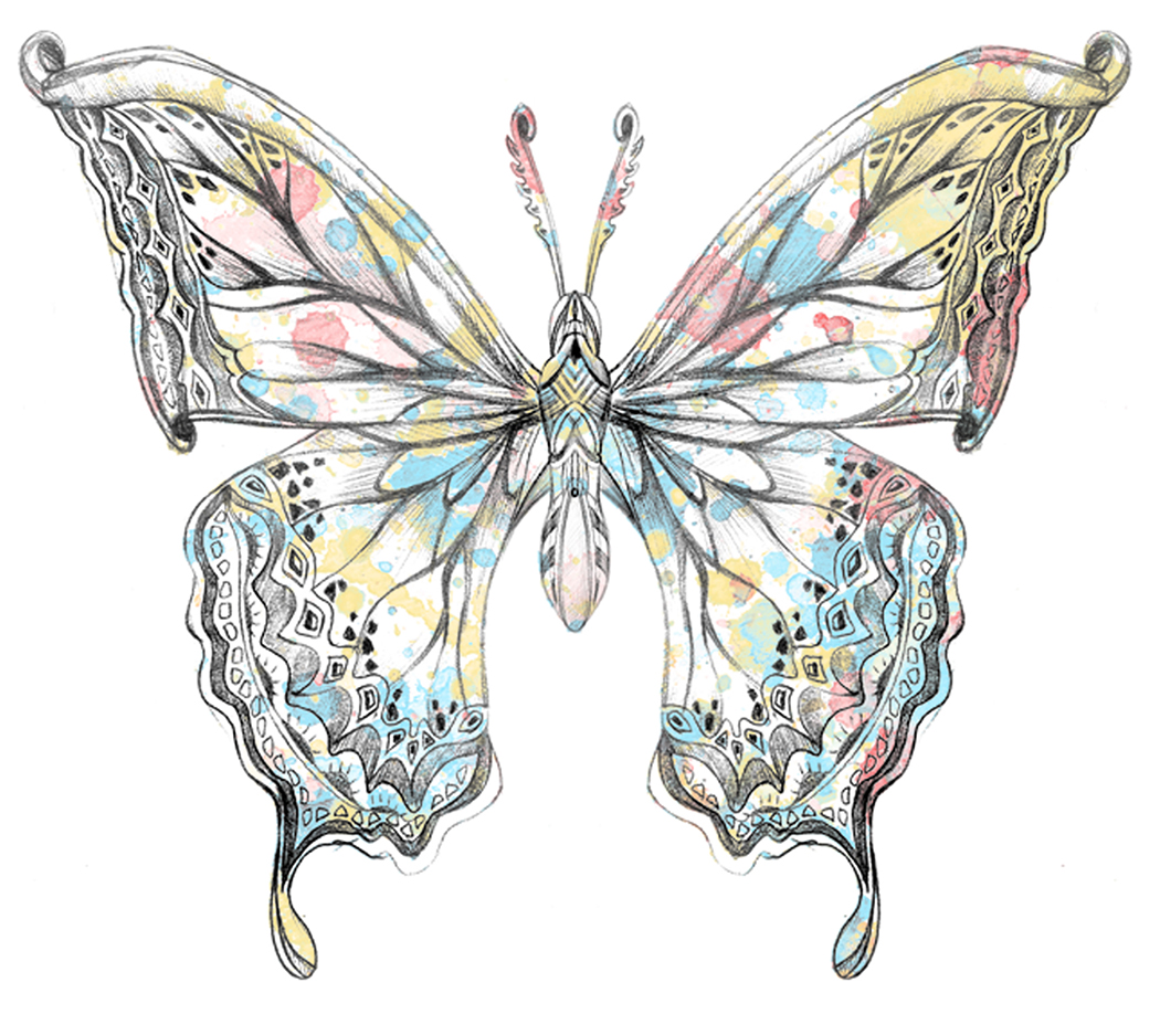 1050x918 Hand Drawing Watercolor Butterfly Graphic
