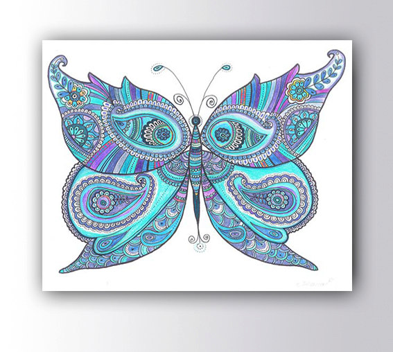 567x508 Butterfly Drawing Painting Large Art Canvas Print Christmas