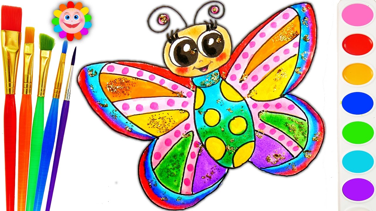 1280x720 How To Draw Rainbow Butterfly Drawing Coloring Page For Children