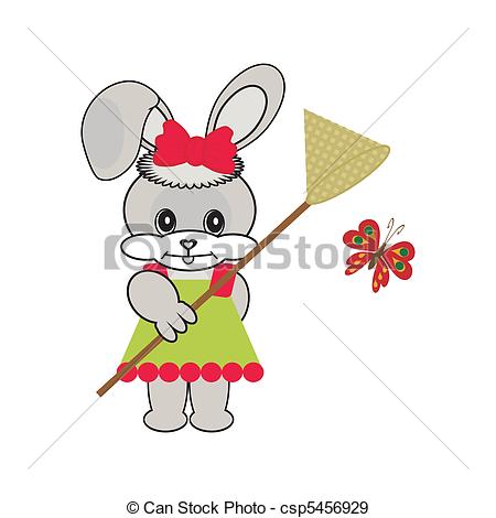450x470 Nice Hare With Butterfly Net On White Background Vector Eps
