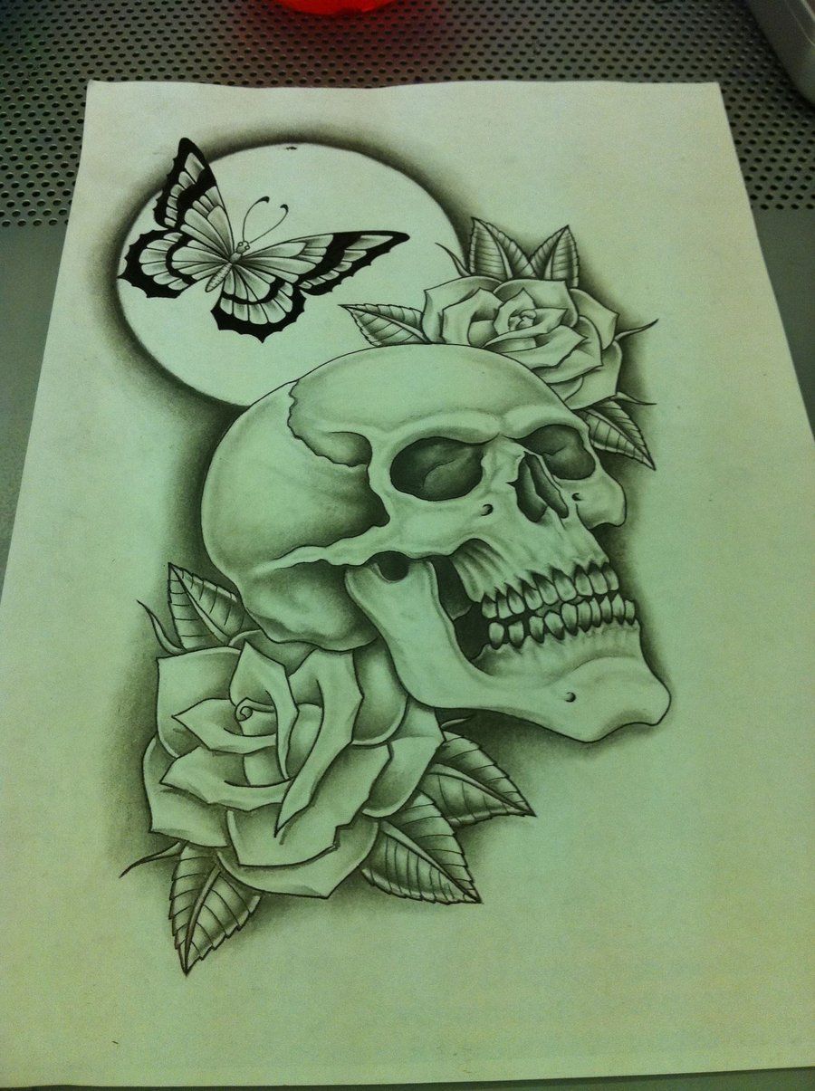 900x1205 Skull Butterfly Roses Redo By Nsanenl On Tats