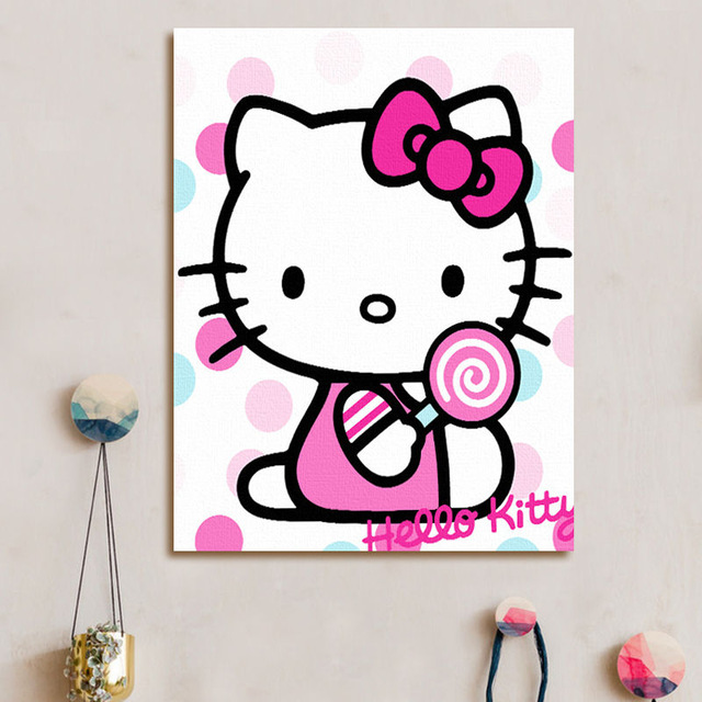 640x640 Diy Oil Painting Pink Cute Japanese Cat Digital Paint By Numbers