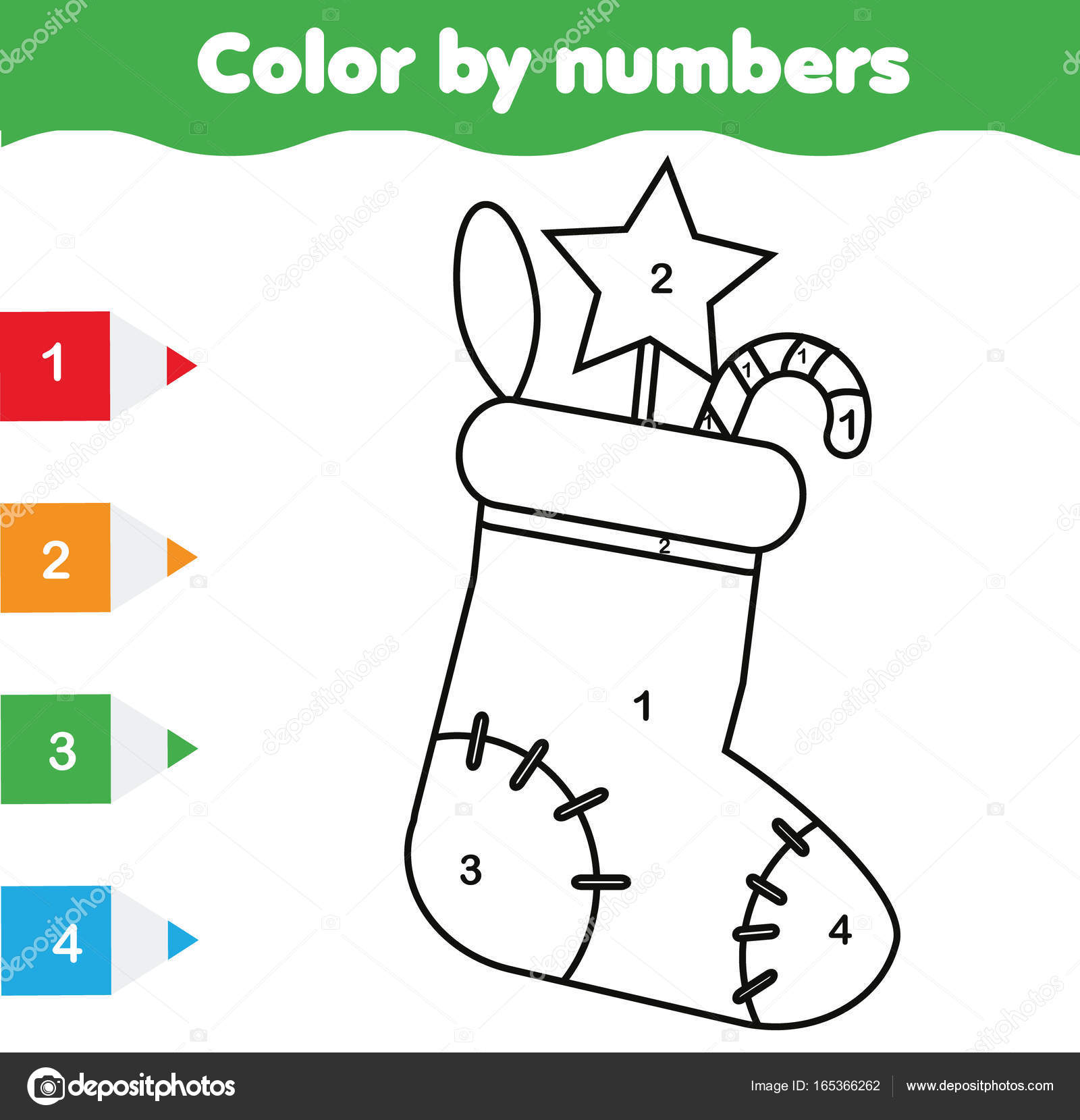 1600x1659 Coloring Page With Christmas Sock. Color By Numbers Educational
