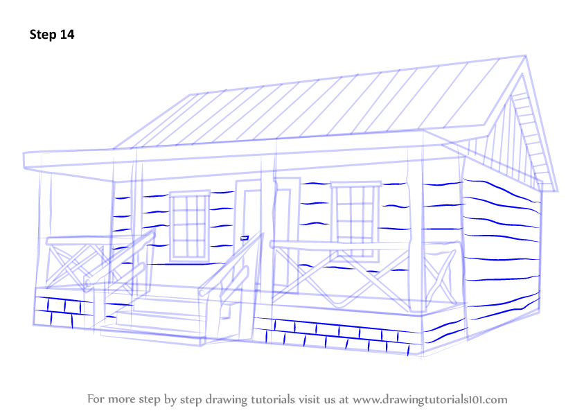 843x596 Learn How To Draw A Wood Cabin (Houses) Step By Step Drawing