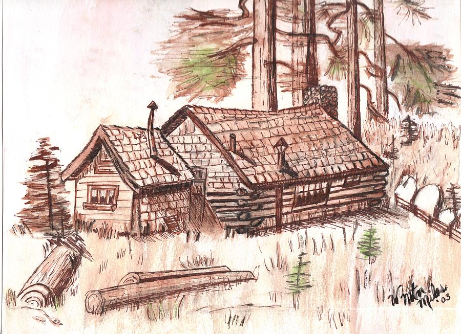 900x653 Sepia Cabin In Montana Painting By Windy Mountain