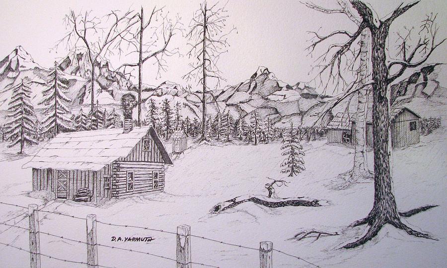 900x541 Winter Cabin Drawing By Dale Yarmuth