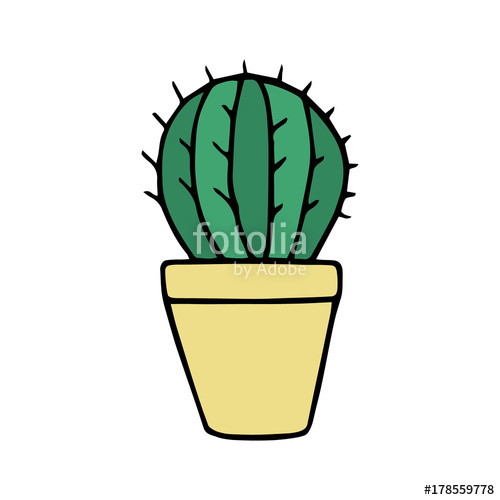 500x500 Cute Little Cactus In Yellow Plant Pot. Vector Illustration Doodle