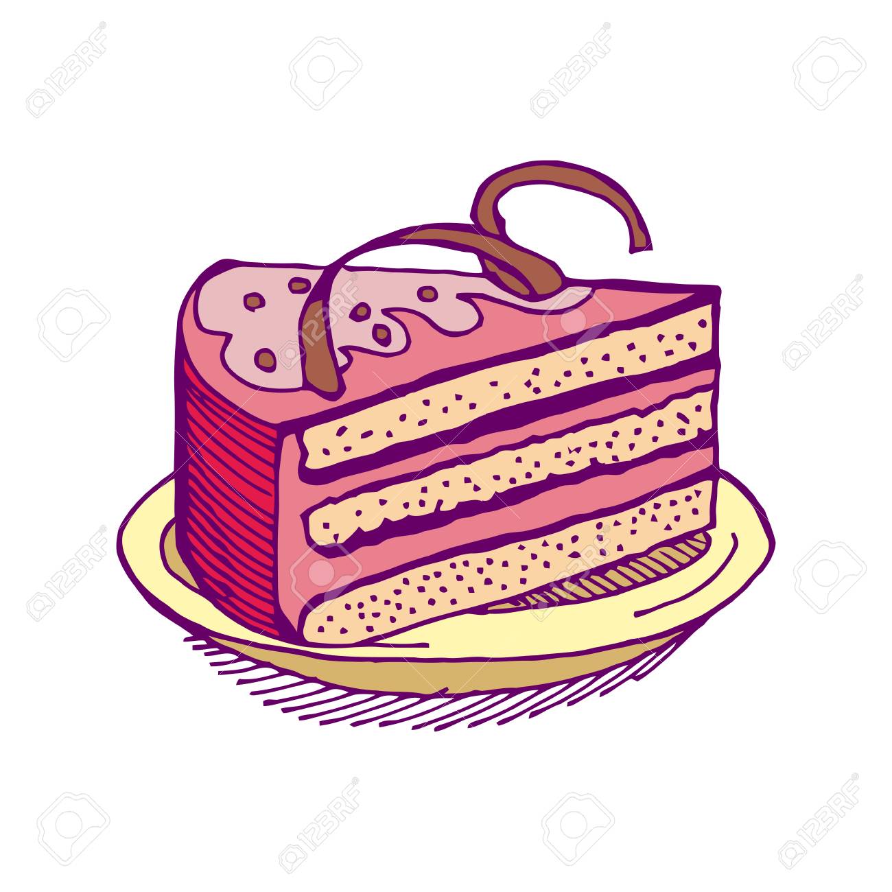 1300x1300 Piece Of Cake Hand Drawing. Pie Isolated. Dessert On White